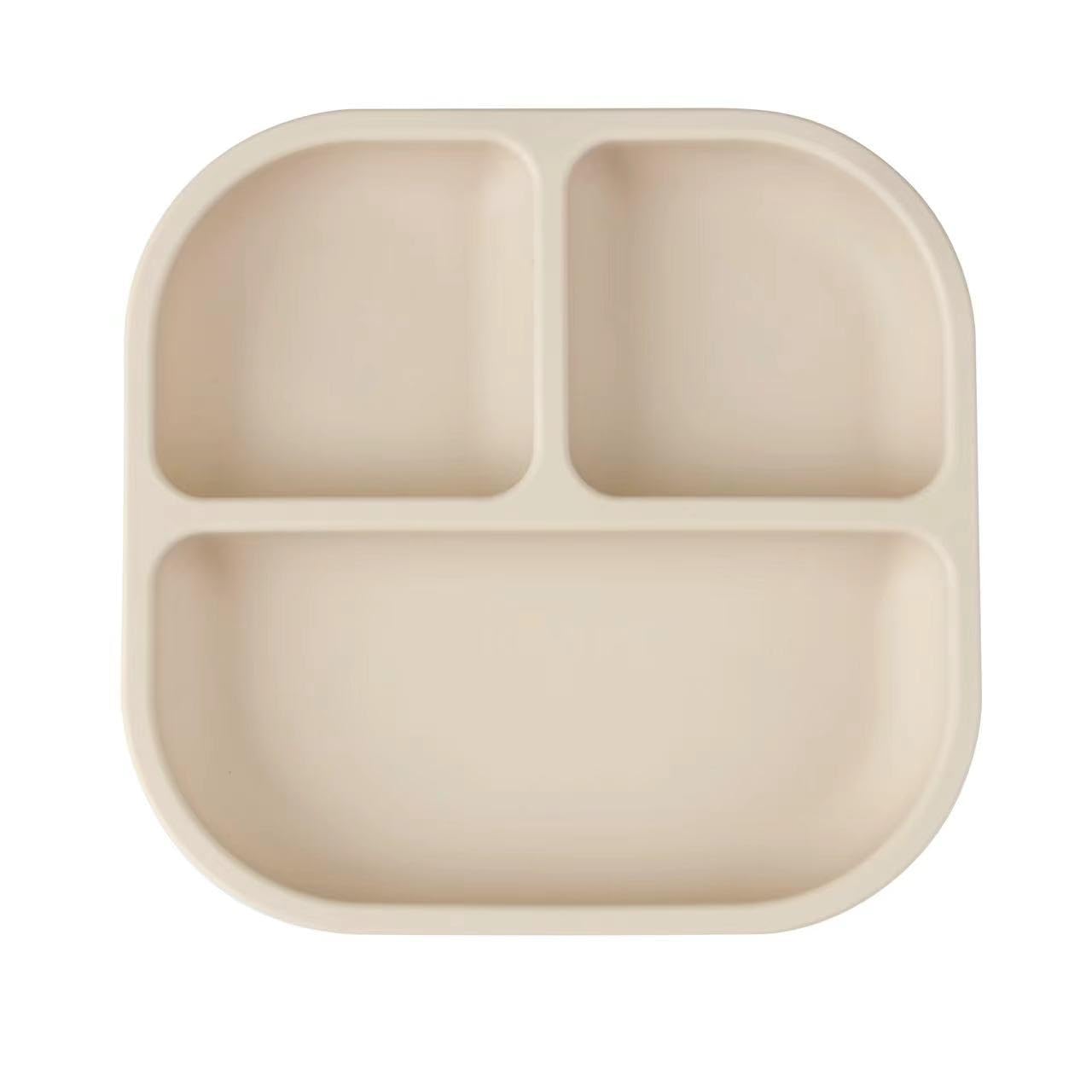 PandaEar Plates Saugteller Baby 3er Silikon mit Löffel Creme