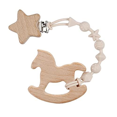PandaEar Schnullerclip Silikon Holz Clip Schnullerkette 4er sicher