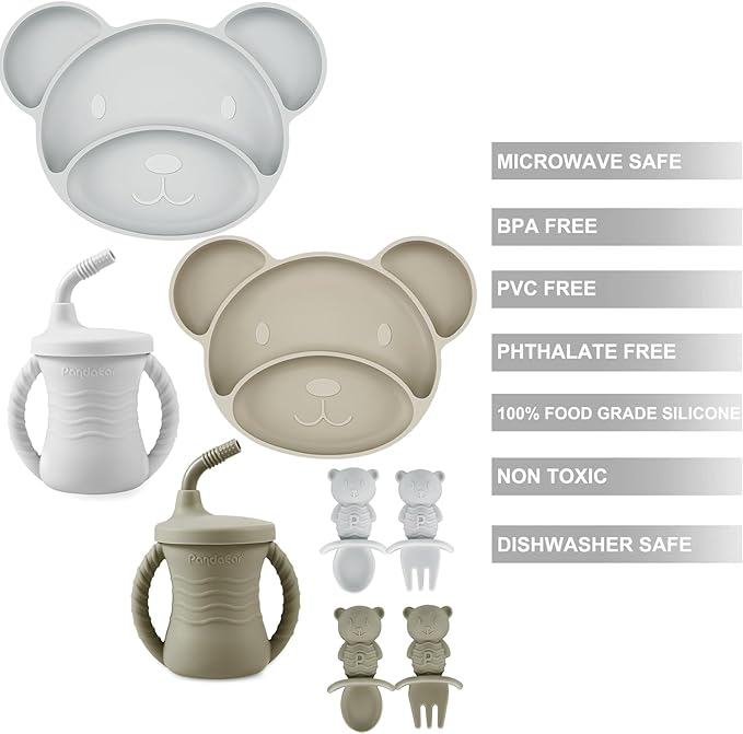 PandaEar Feeding Set Bär Babygeschirr Silikon saugfest 4-teilig