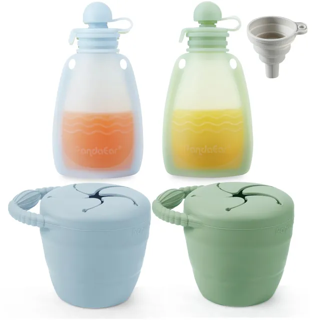 PandaEar Food Storage Quetschbeutel Snackbecher Blau Grün 4er