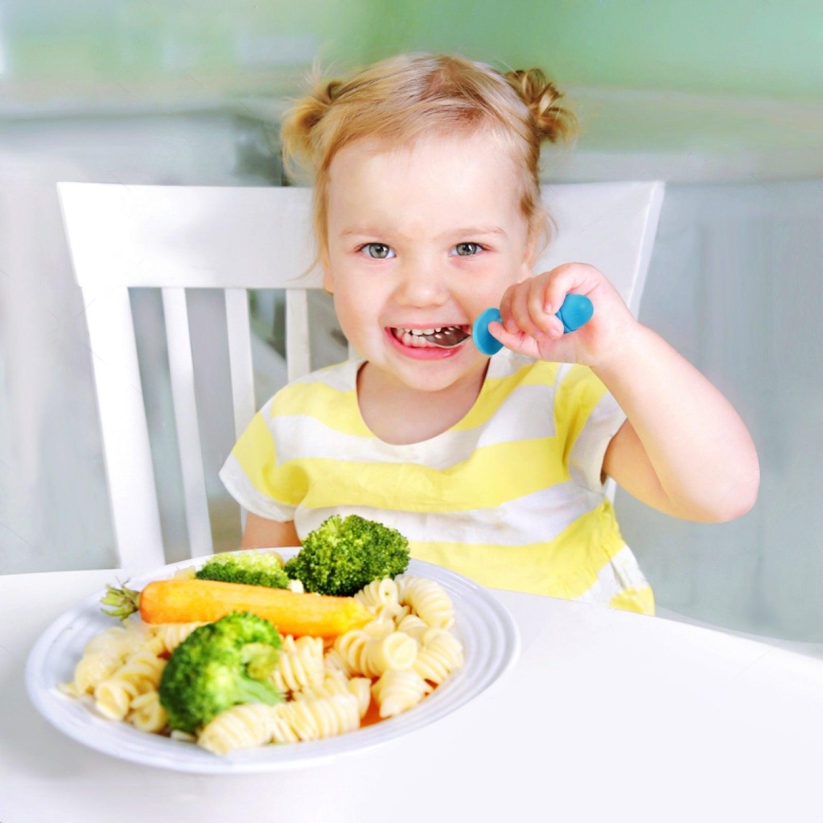PandaEar Utensils Edelstahl Babybesteck Blau Grau 4er-Set Box