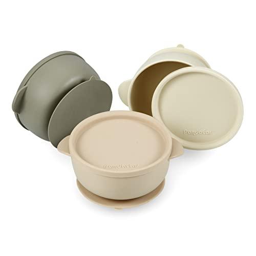 PandaEar Bowl Saugschüssel Deckel 3er Silikon Braun Rosa