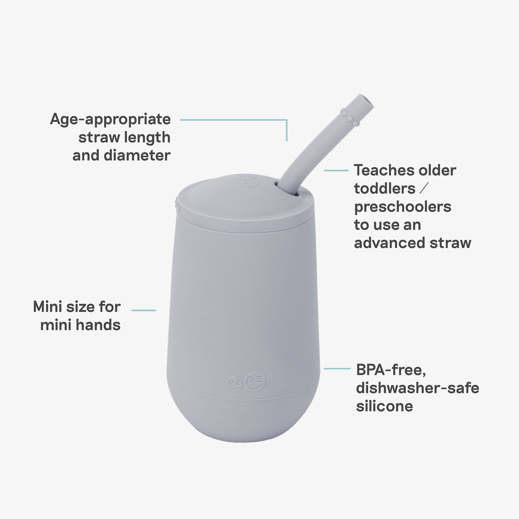 ezpz Happy Cup Straw System Trinkbecher Pewter Silikon
