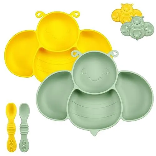 PandaEar Feeding Set Bienenteller 2er Silikon mit Löffel