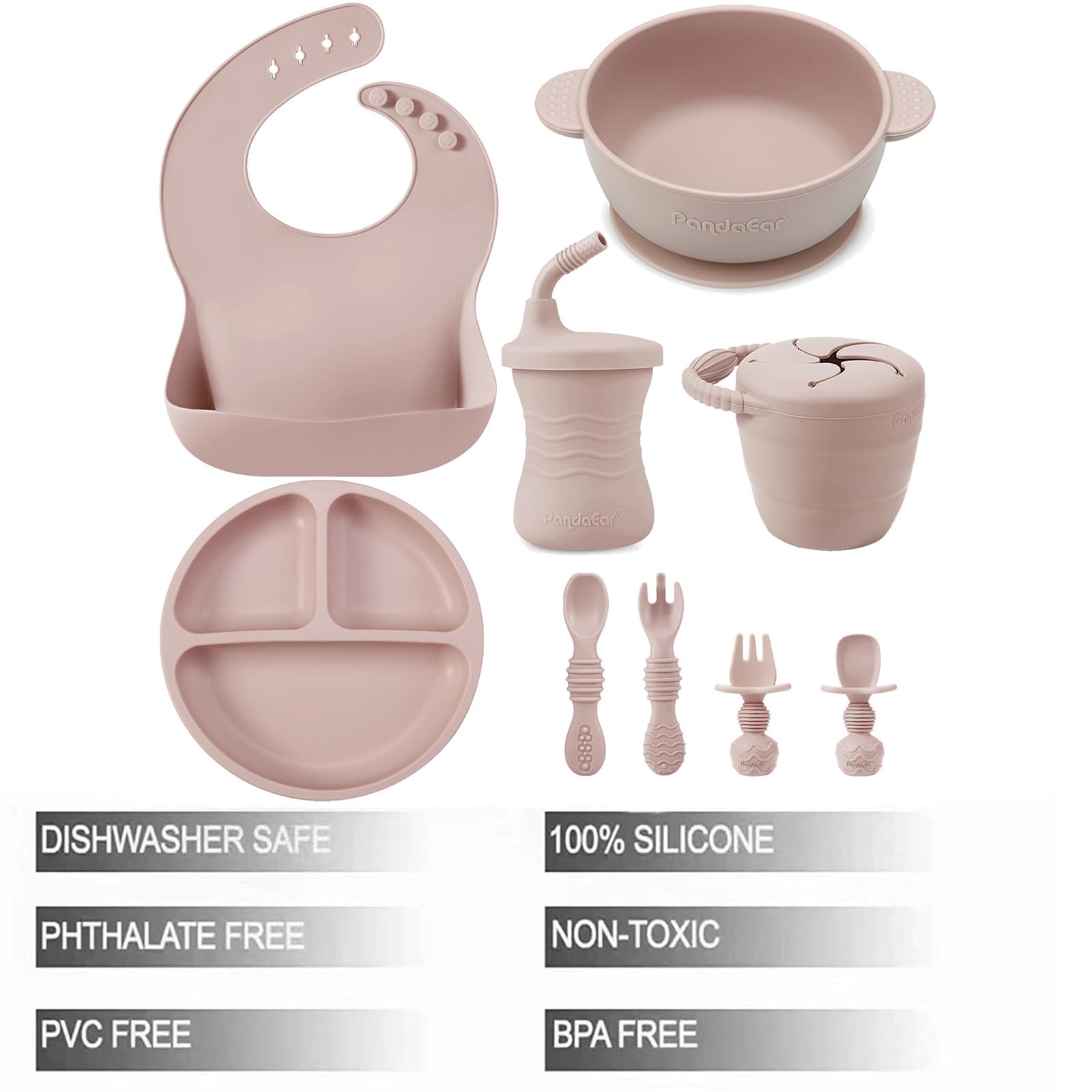 PandaEar Feeding Set Essset Silikon 9-teilig Pink
