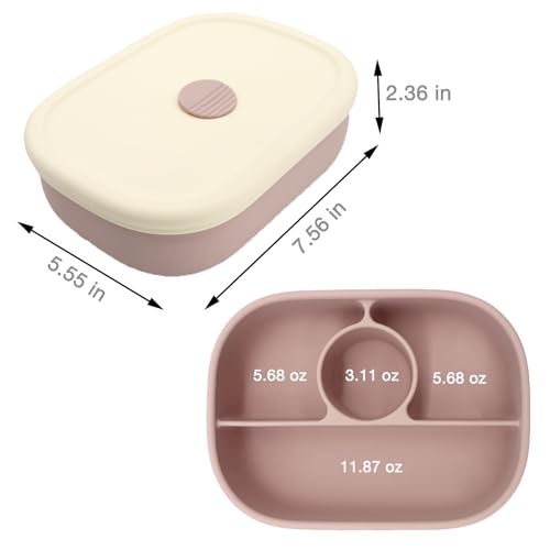 PandaEar Bento Brotdose Silikon Pink 4 Fächer Auslaufsicher