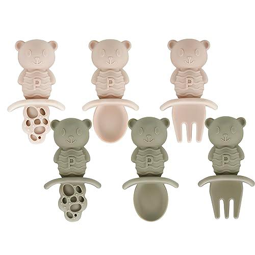 PandaEar Utensils Bär Löffel Gabeln Silikon Beige 6er Set
