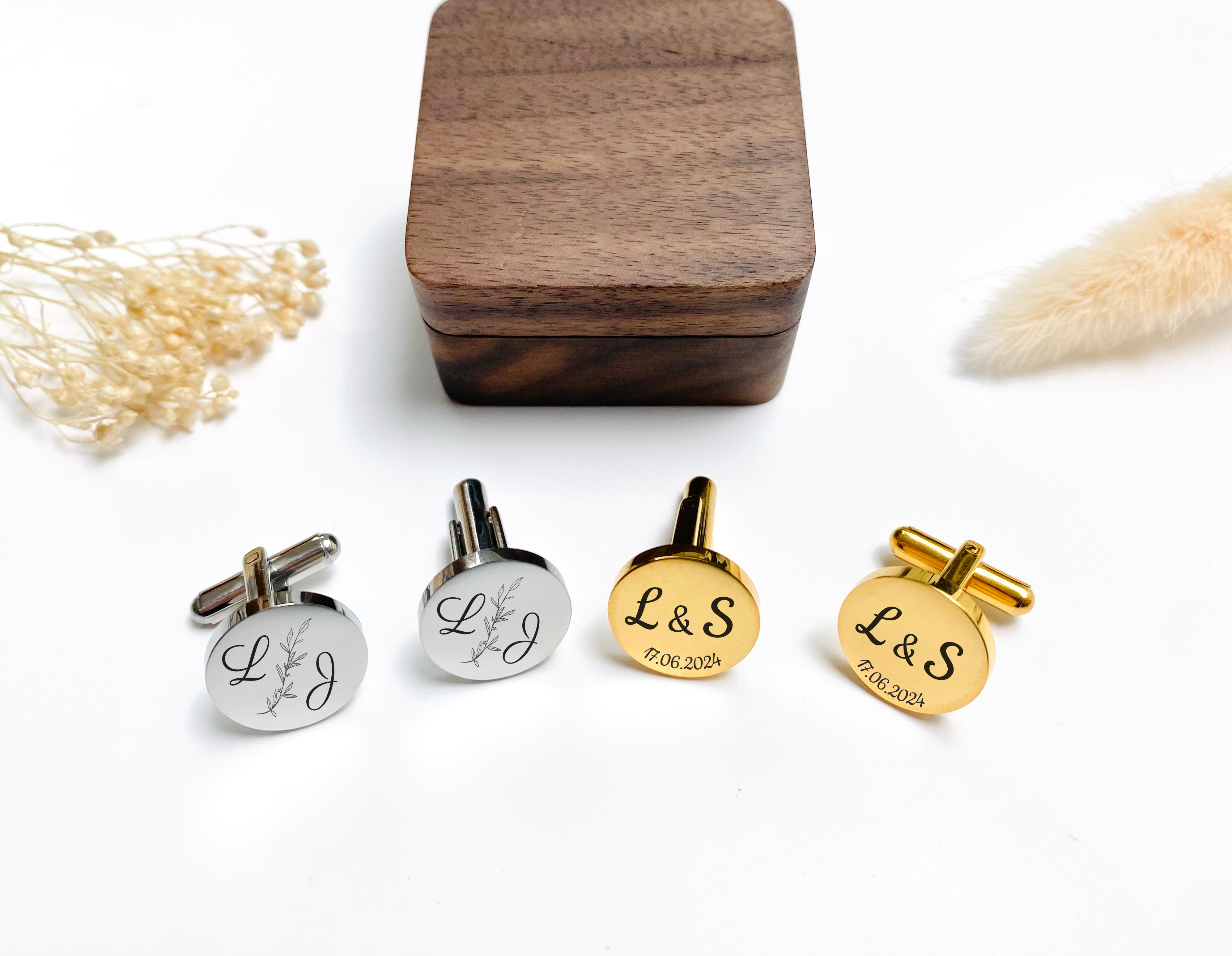 Les Petits Citrons Les Parents Manschettenknöpfe personalisiert Gold Box