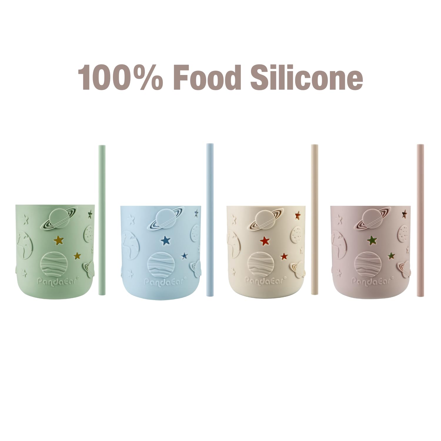 PandaEar Cup Toddle Glas Becher 4er-Pack Bunt mit Strohhalm