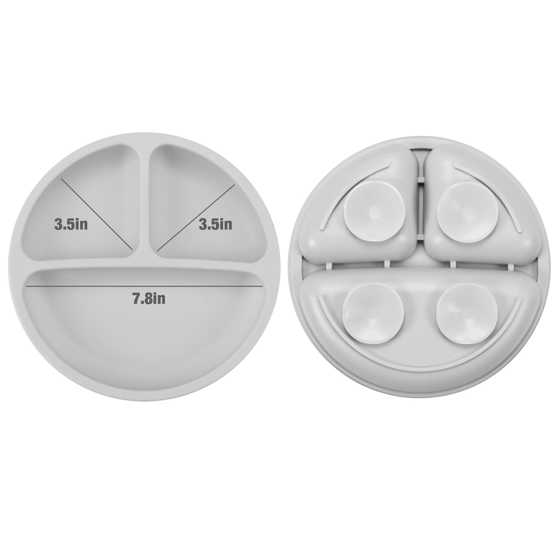 PandaEar Feeding Set Baby 6tlg Silikon Rosa-Grau Saugnapf