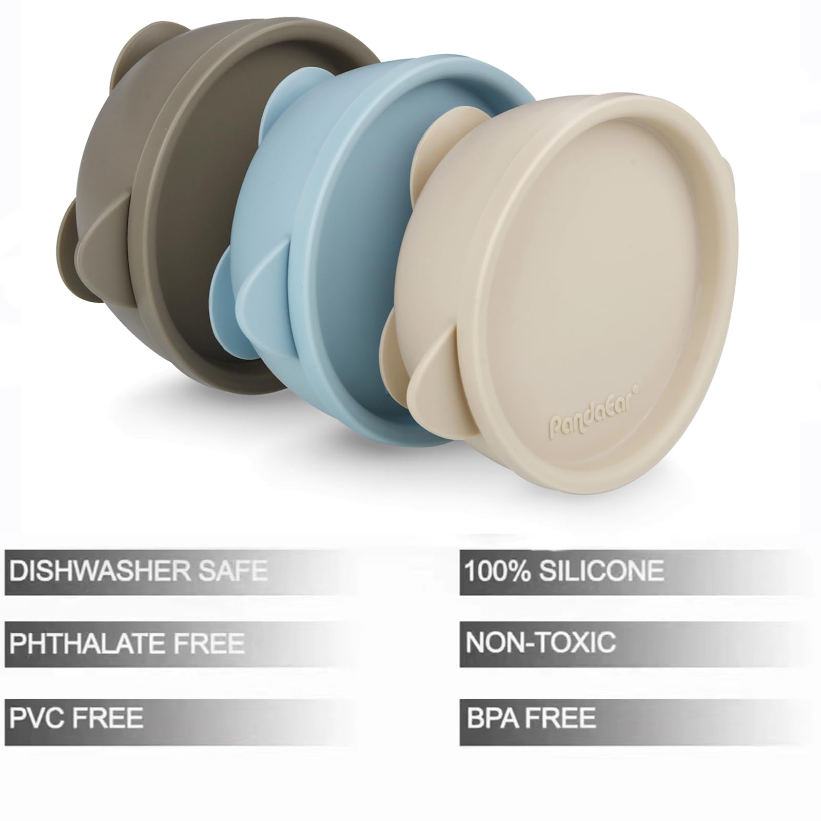 PandaEar Bowl Saugnapfschüssel Silikon 3er Blau Braun Beige