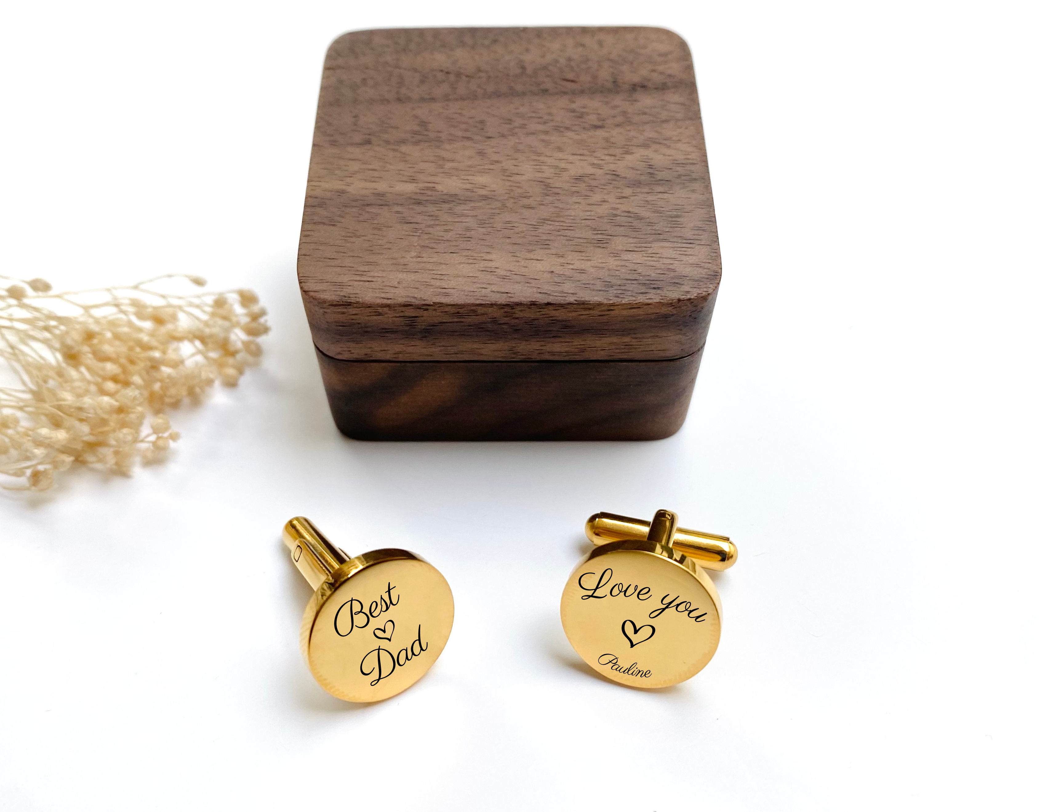 Les Petits Citrons Les Parents Manschettenknöpfe personalisiert Gold Box
