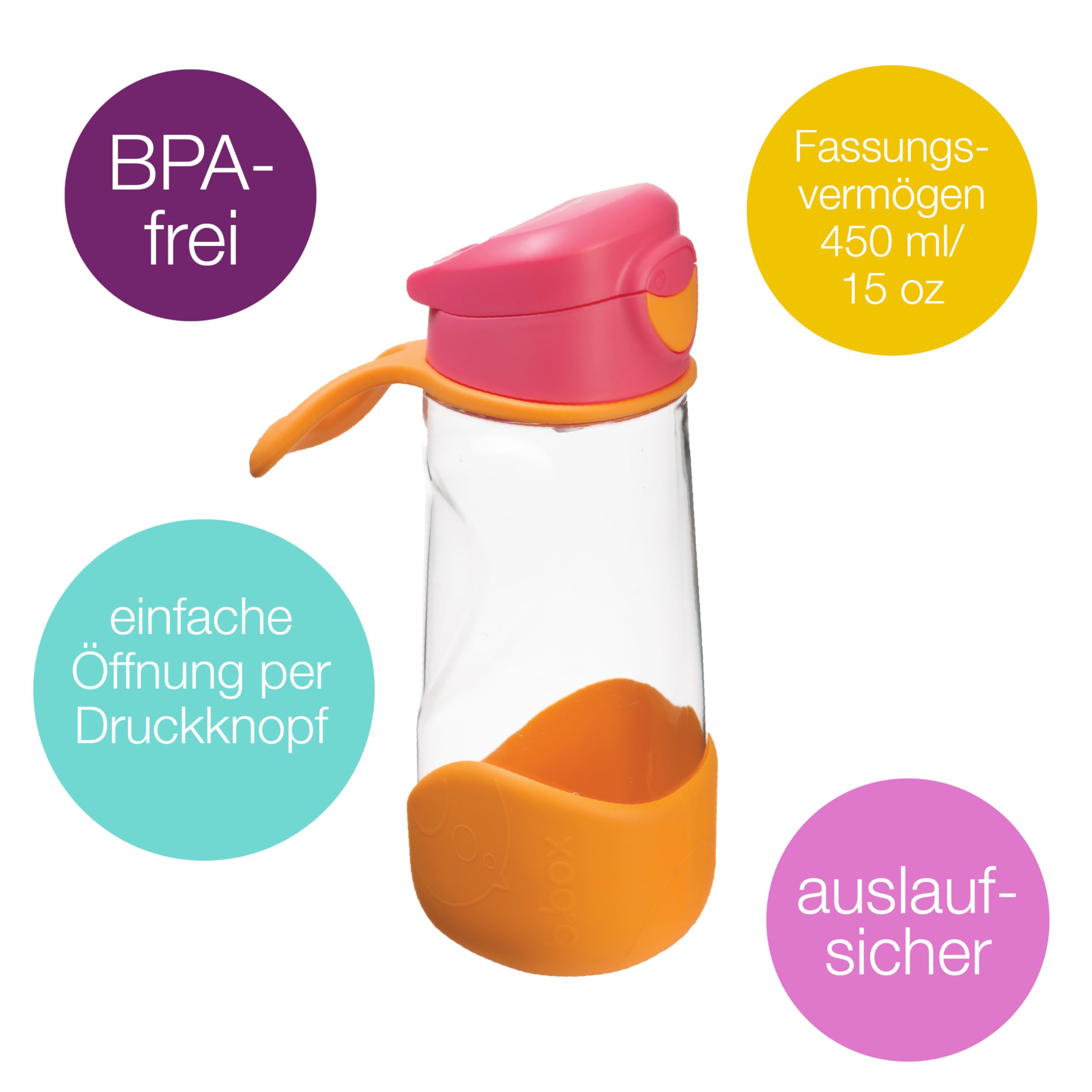b.box Sport Spout Trinkflasche 450 ml Shake Erdbeere Tritan