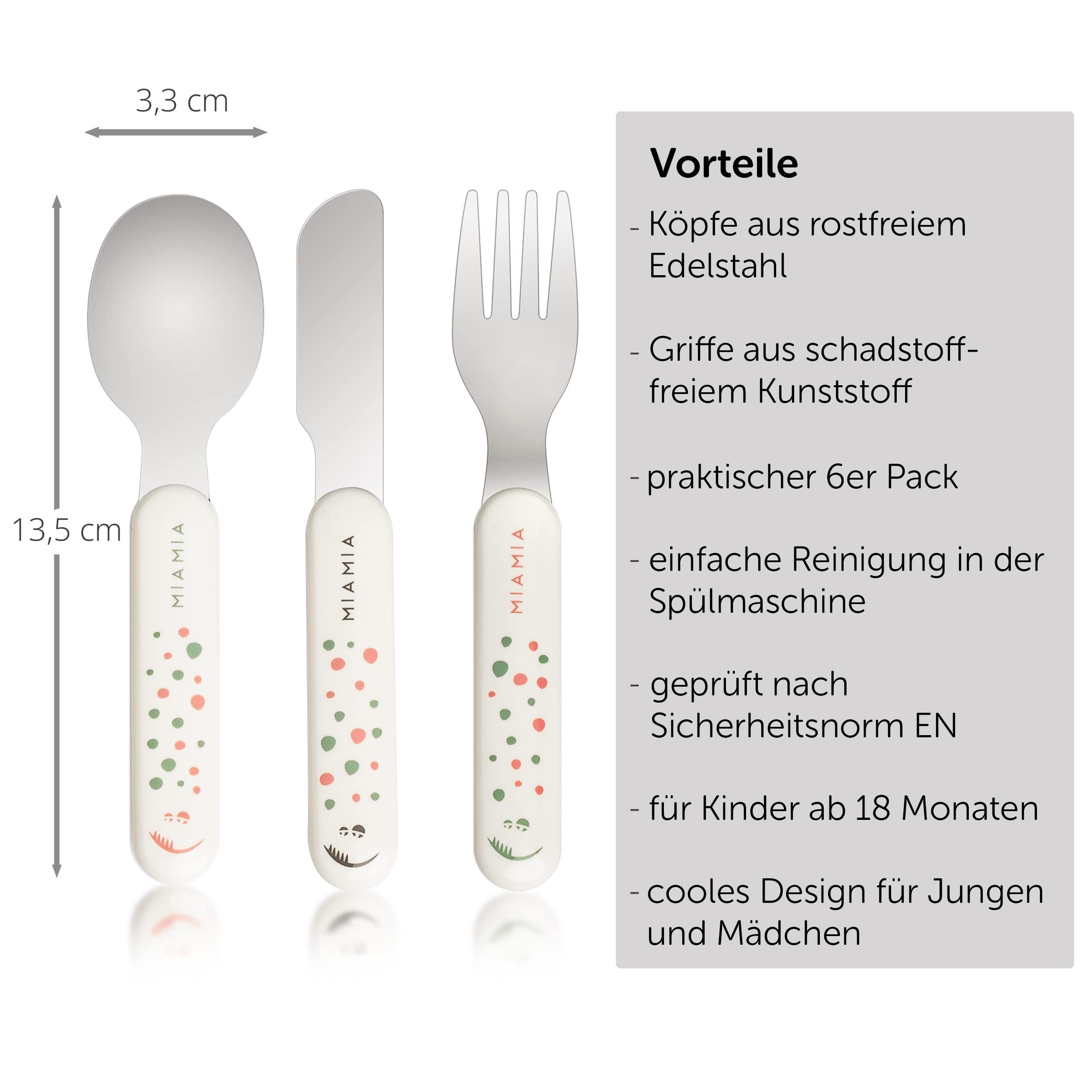 MiaMia Kindergeschirr Kinderbesteck 18 Monate 6-tlg Creme Weiß