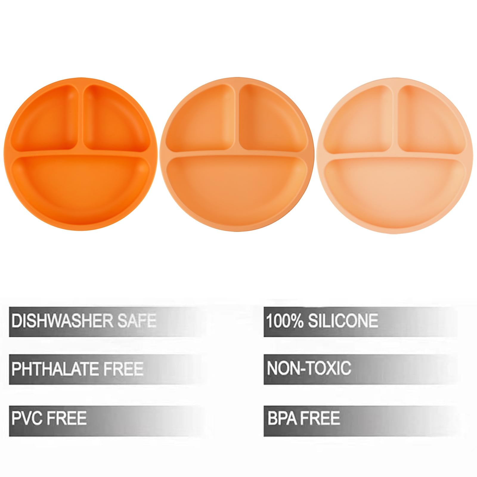 PandaEar Plates Abteilteller 3er Pack Orange Silikon