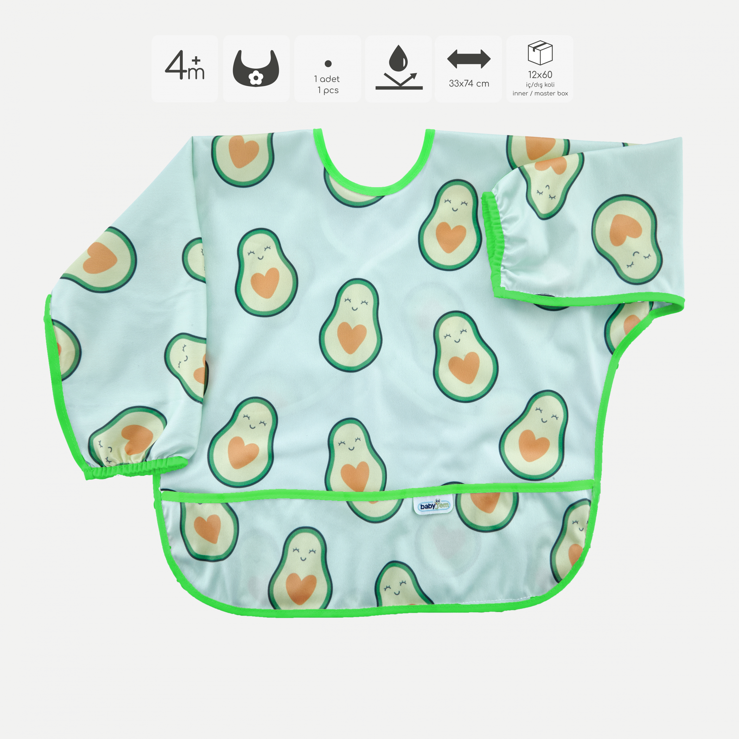 BabyJem Beslenme BLW Ärmel Lätzchen bedruckt wasserdicht