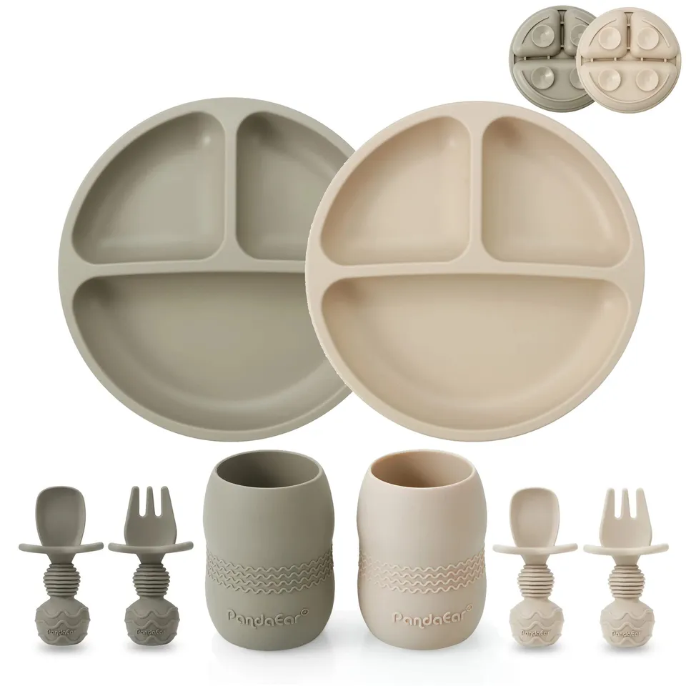 PandaEar Feeding Set Sauggeschirr 6tlg Hellbraun Walnuss