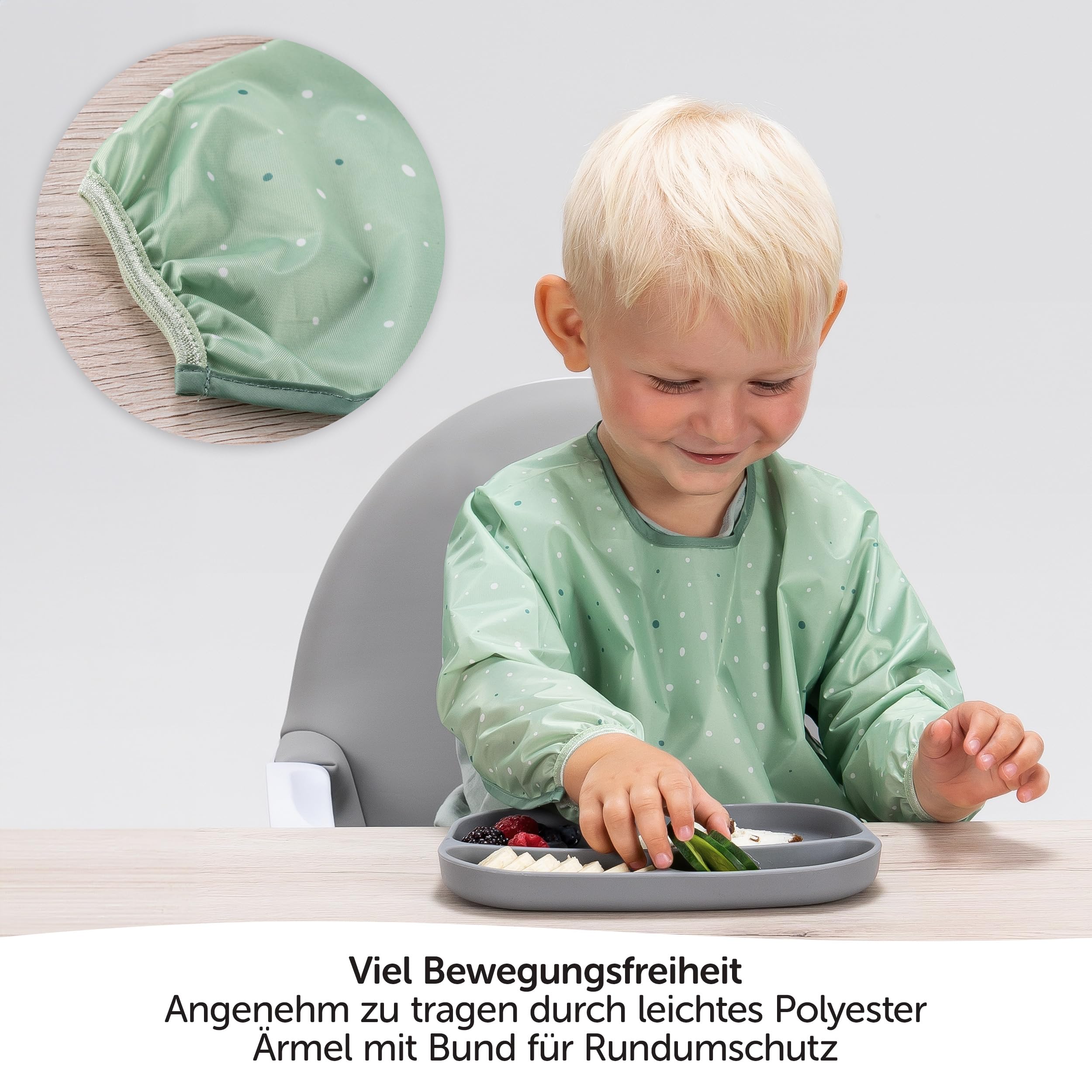 MiaMia Lätzchen 3er Set Ärmellätzchen Grün mit Schale