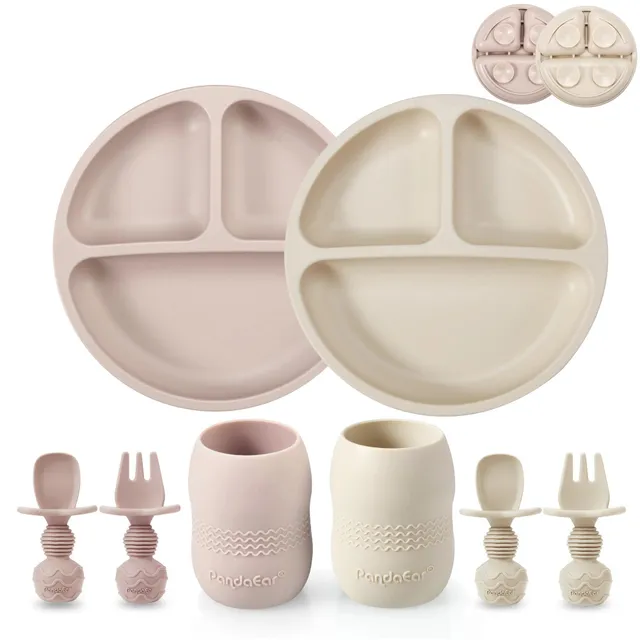 PandaEar Feeding Set Babygeschirr Silikon Light Tan Walnut 8-tlg