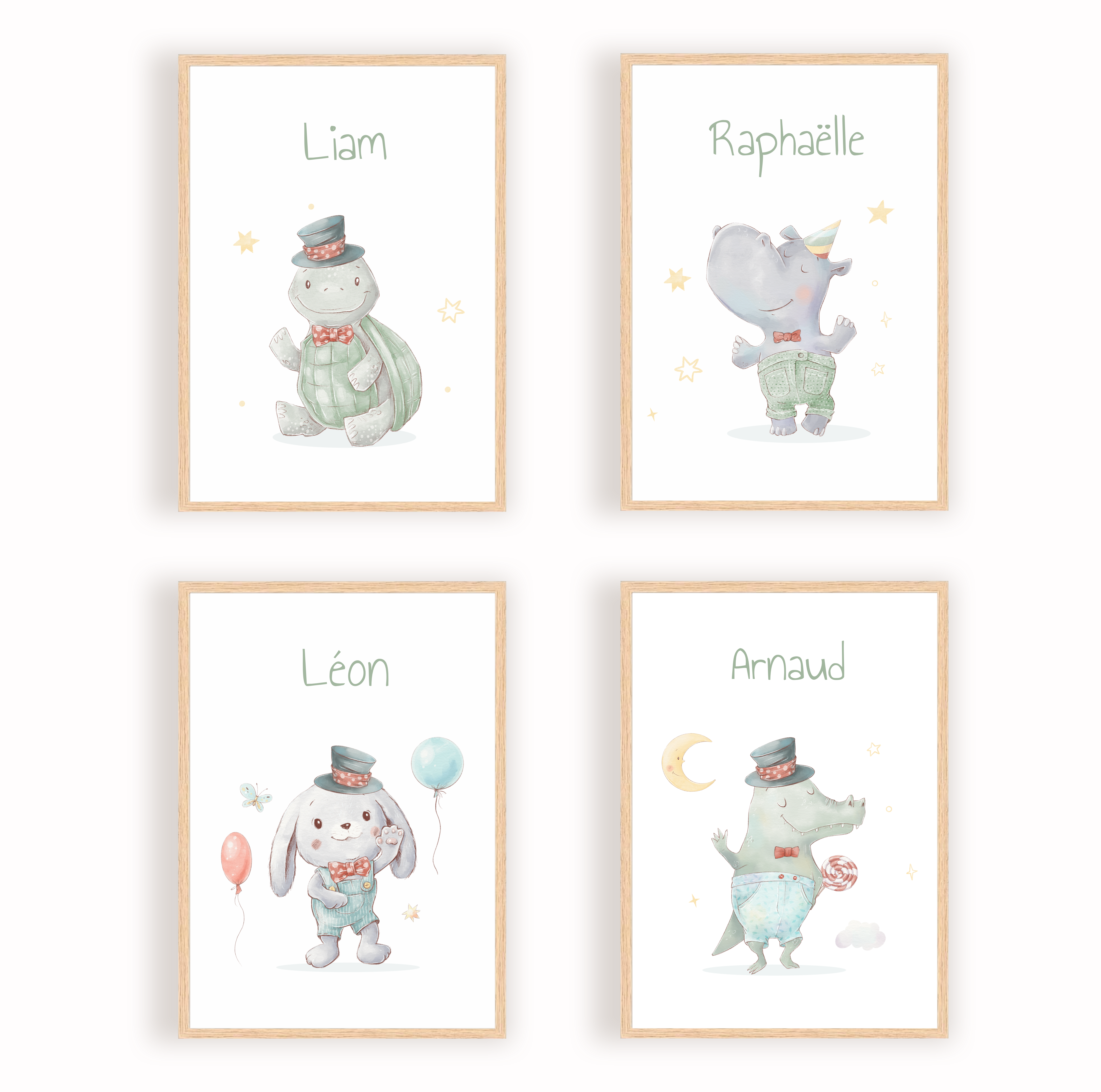 Les Petits Citrons La Papeterie Animaux Poster Hase mit Namen A4 Rahmen