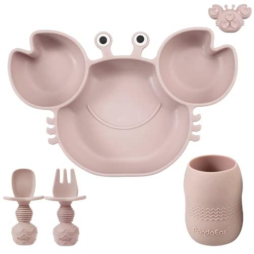 PandaEar Feeding Set Krabbe Babygeschirr Silikon Pink saugfest