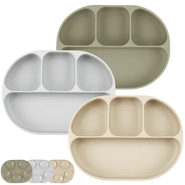 PandaEar Plates Saugteller Silikon 3er Pack mit Fächern