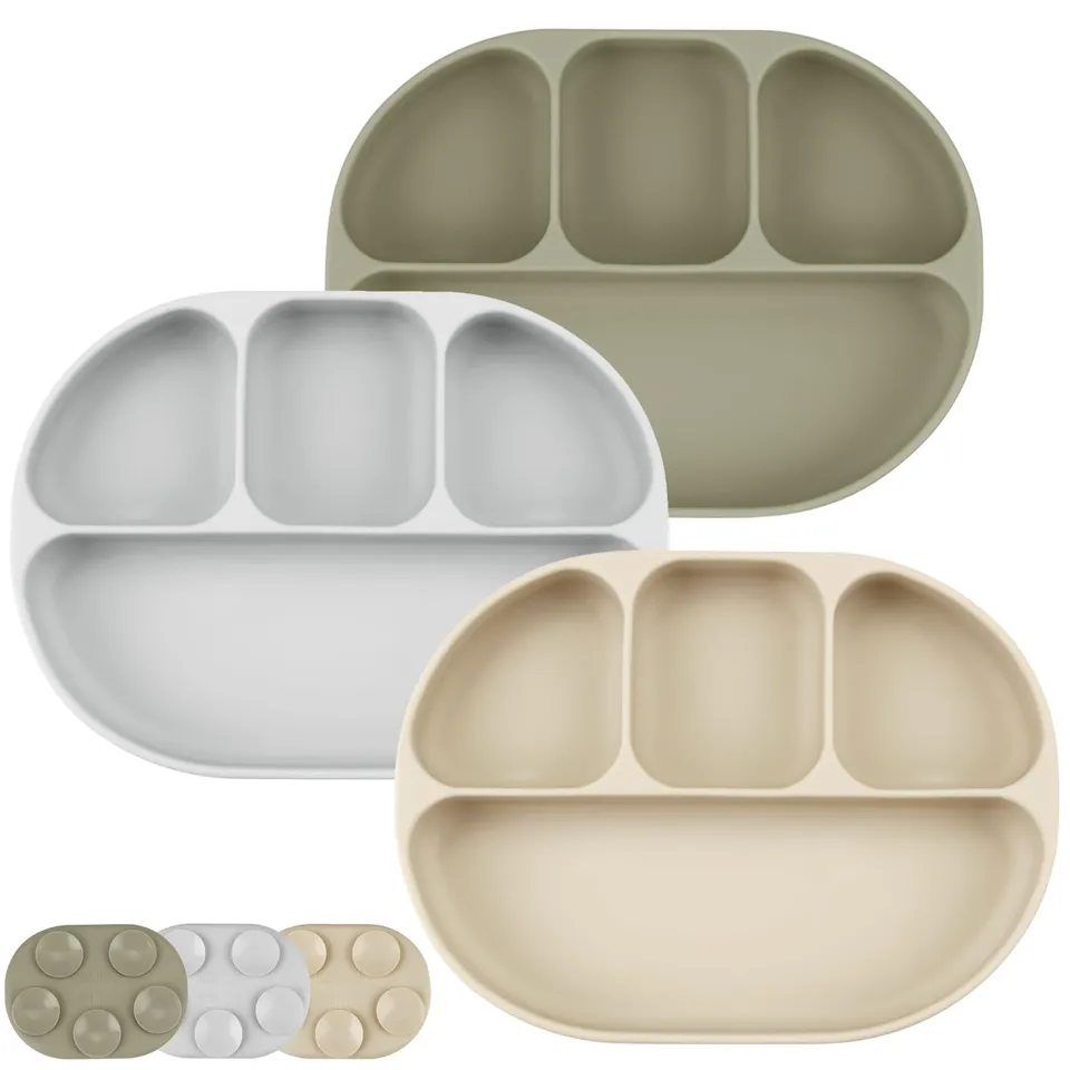 PandaEar Plates Saugteller Silikon 3er Pack mit Fächern