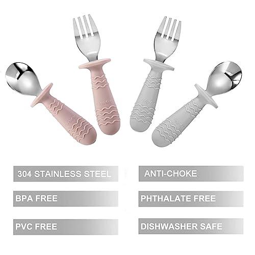 PandaEar Utensils Kinderbesteck 4tlg Rosa Grau Edelstahl