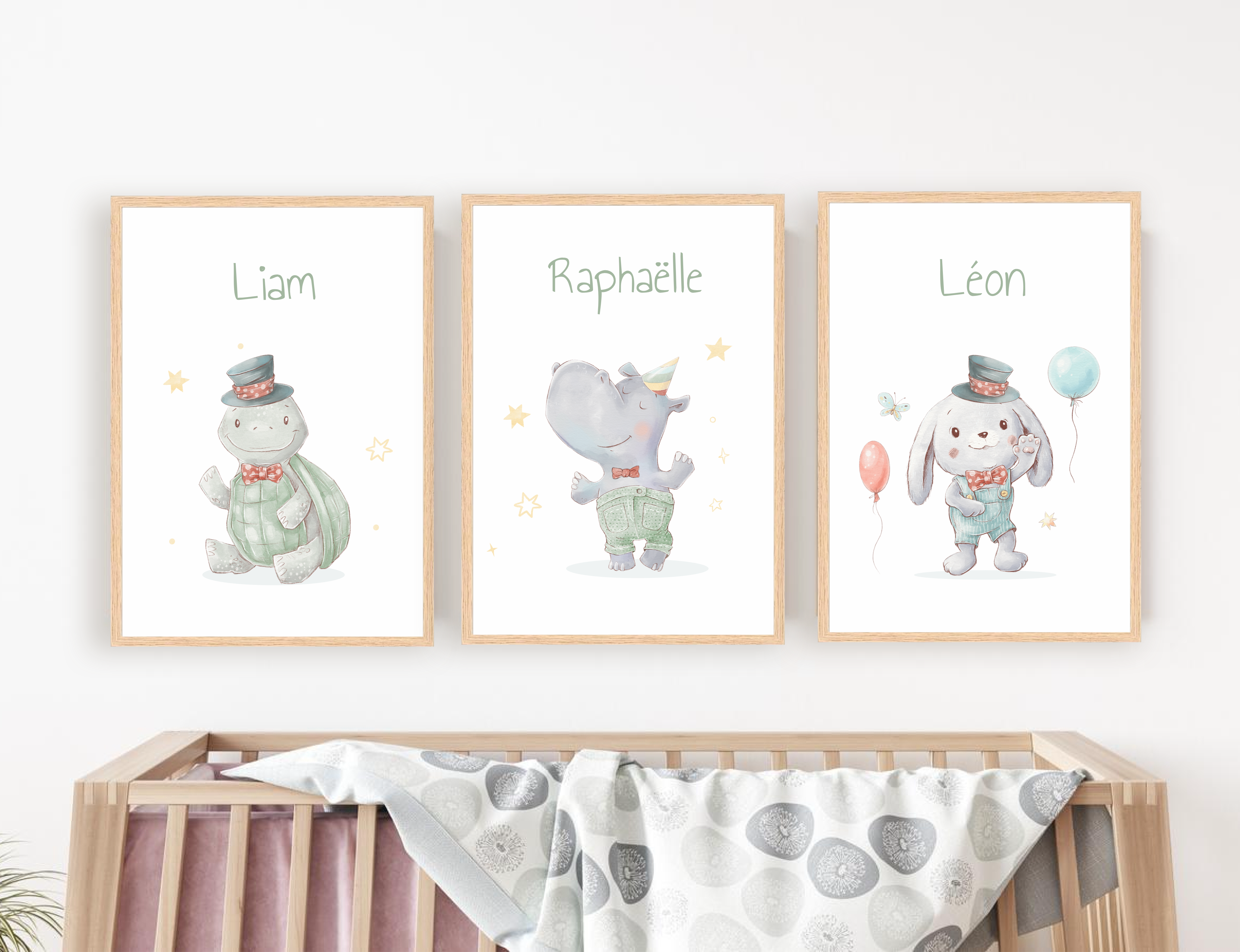 Les Petits Citrons La Papeterie Animaux Poster Hase mit Namen A4 Rahmen