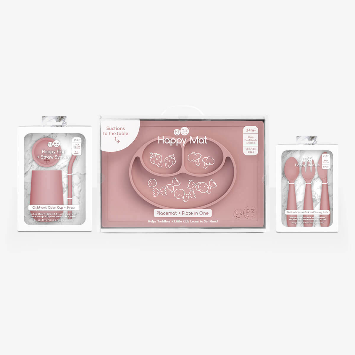 ezpz Happy Feeding Set Silikongeschirr Blush 4-teilig