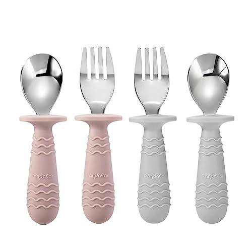 PandaEar Utensils Kinderbesteck 4tlg Rosa Grau Edelstahl