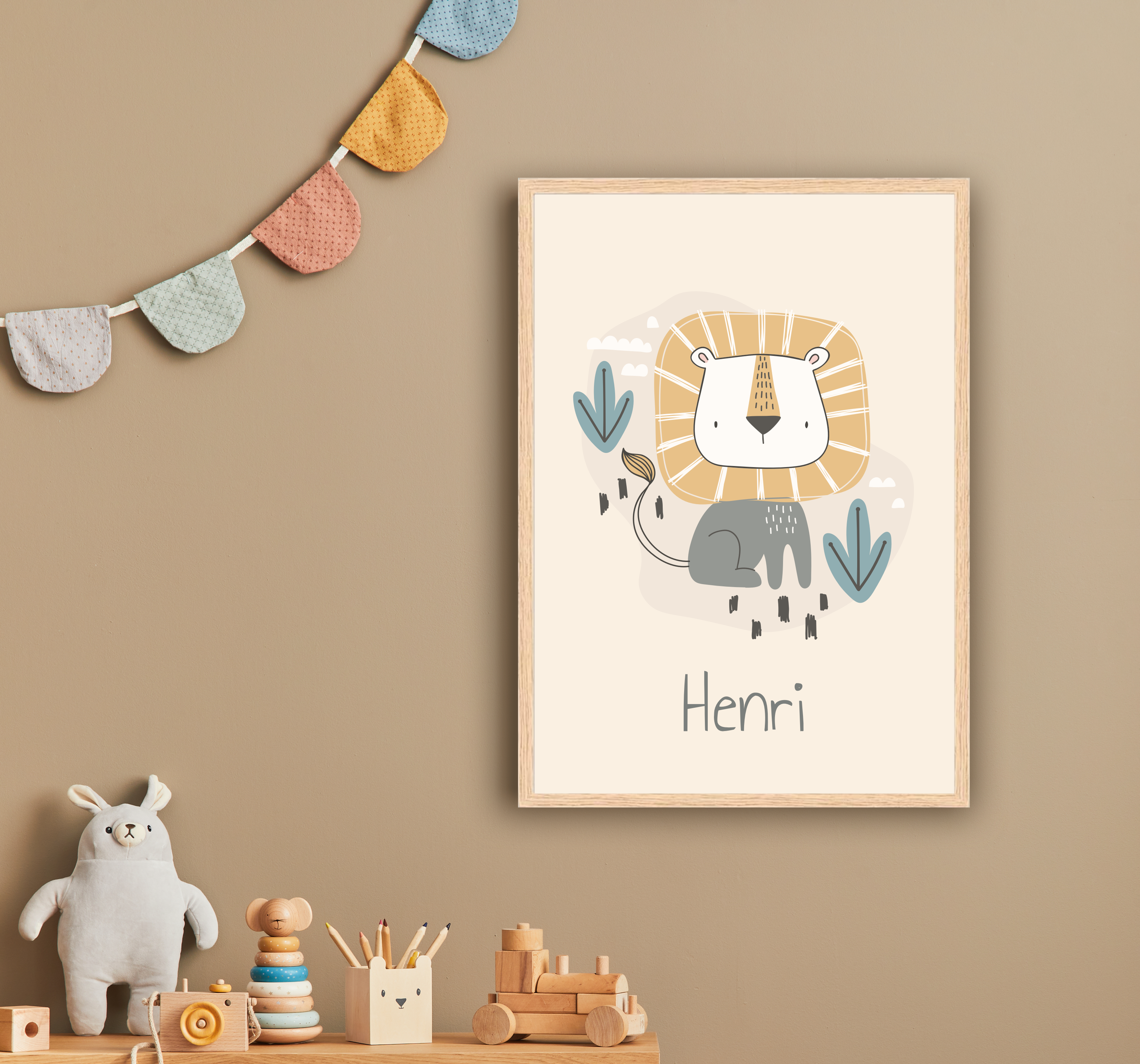 Les Petits Citrons La Papeterie Poster Savanne Löwe A4 mit Rahmen