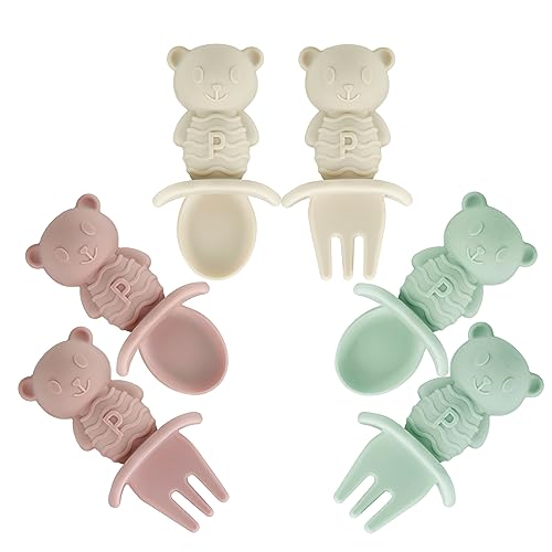 PandaEar Utensils Löffel Gabel Silikon 6er Rosa Grün