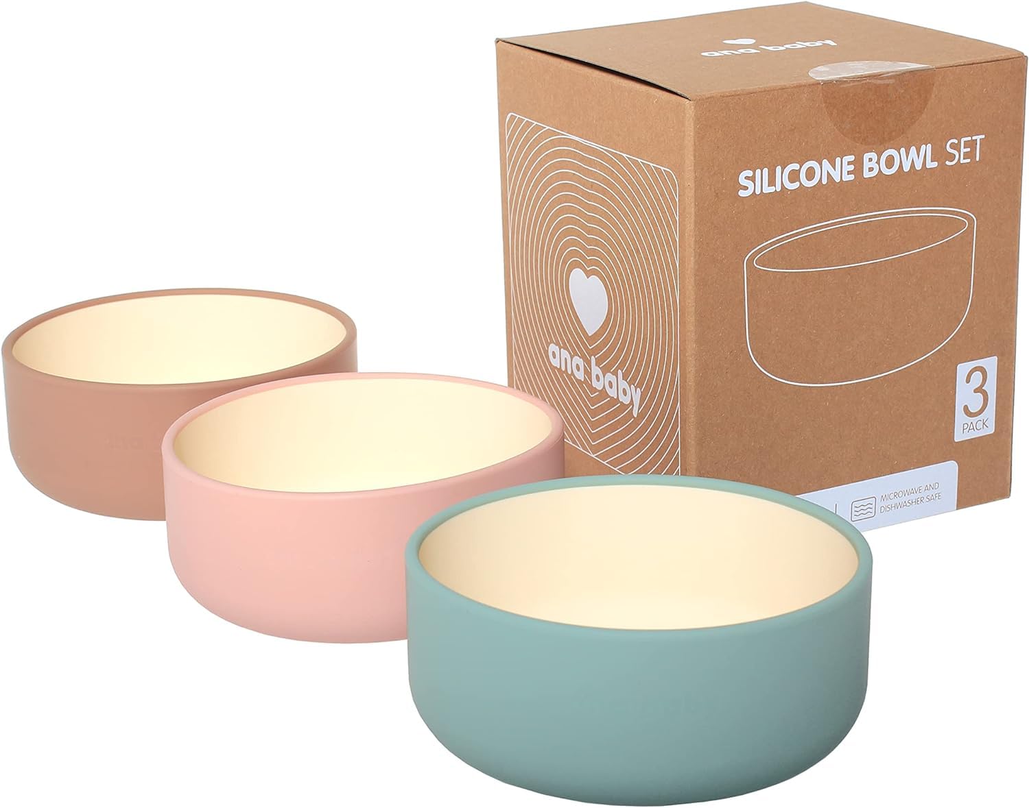 ana baby Weaning Silikonschüsseln Pastell 3er Set BPA-frei