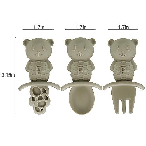 PandaEar Utensils Bär Löffel Gabeln Silikon Beige 6er Set