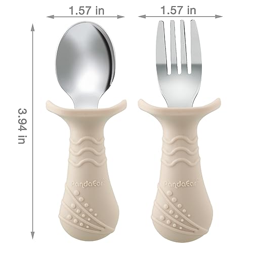 PandaEar Utensils Kinderbesteck 6er Beige Walnuss Grau Edelstahl