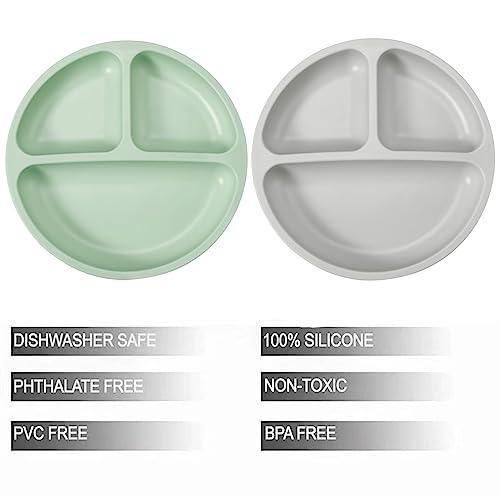 PandaEar Feeding Set Saugteller Löffel 4tlg Grau Grün