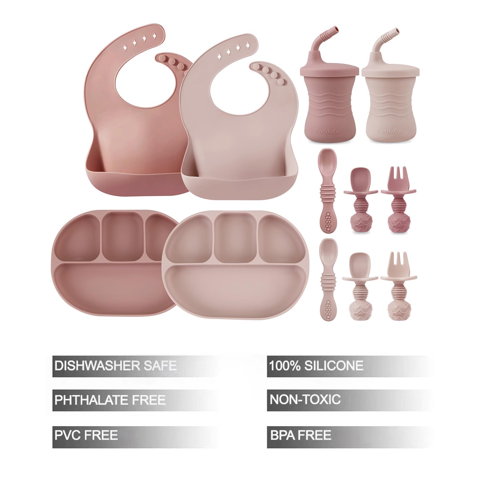 PandaEar Feeding Set Esslern-Set 12-tlg Silikon Rosa