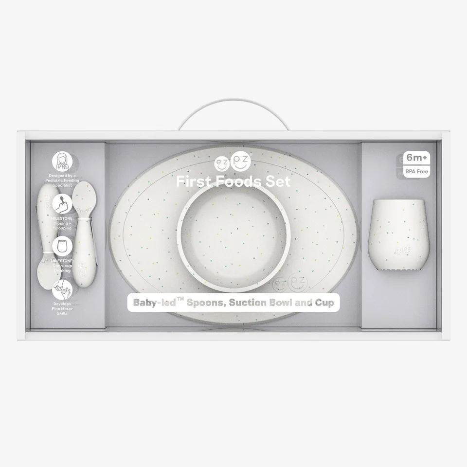 ezpz Basics First Foods Set Babygeschirr Silikon Confetti