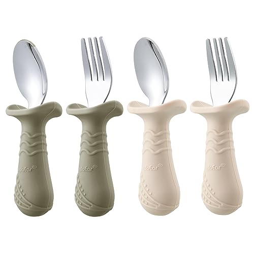 PandaEar Utensils Kinderbesteck 6er Beige Walnuss Grau Edelstahl
