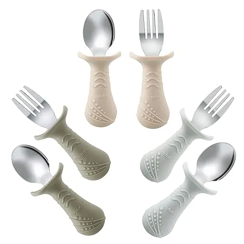 PandaEar Utensils Kinderbesteck 6er Beige Walnuss Grau Edelstahl
