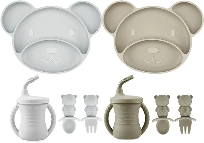 PandaEar Feeding Set Bär Babygeschirr Silikon saugfest 4-teilig