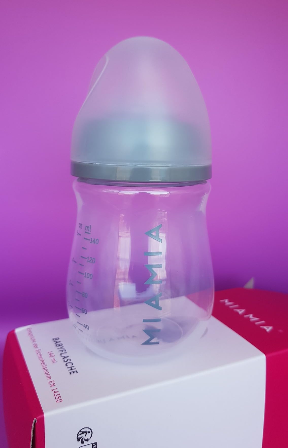 MiaMia Flaschen Sauger Babyflasche 3x140ml Grau Anti-Kolik