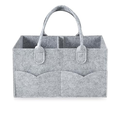 PandaEar Windelorganizer Caddy Grau Stoff Wickelkorb Griff