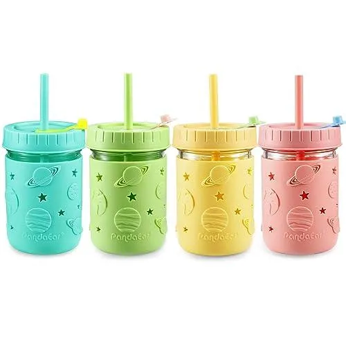 PandaEar Cup Glasbecher Mason Jar 4er-Pack Multicolor