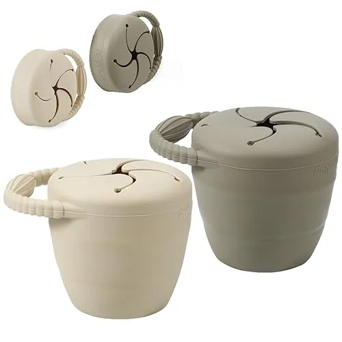 PandaEar Snackbecher Silikon 2er Beige faltbar auslaufsicher
