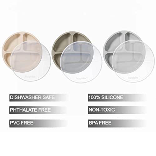 PandaEar Plates Saugteller Silikon 3er Pack mit Deckel