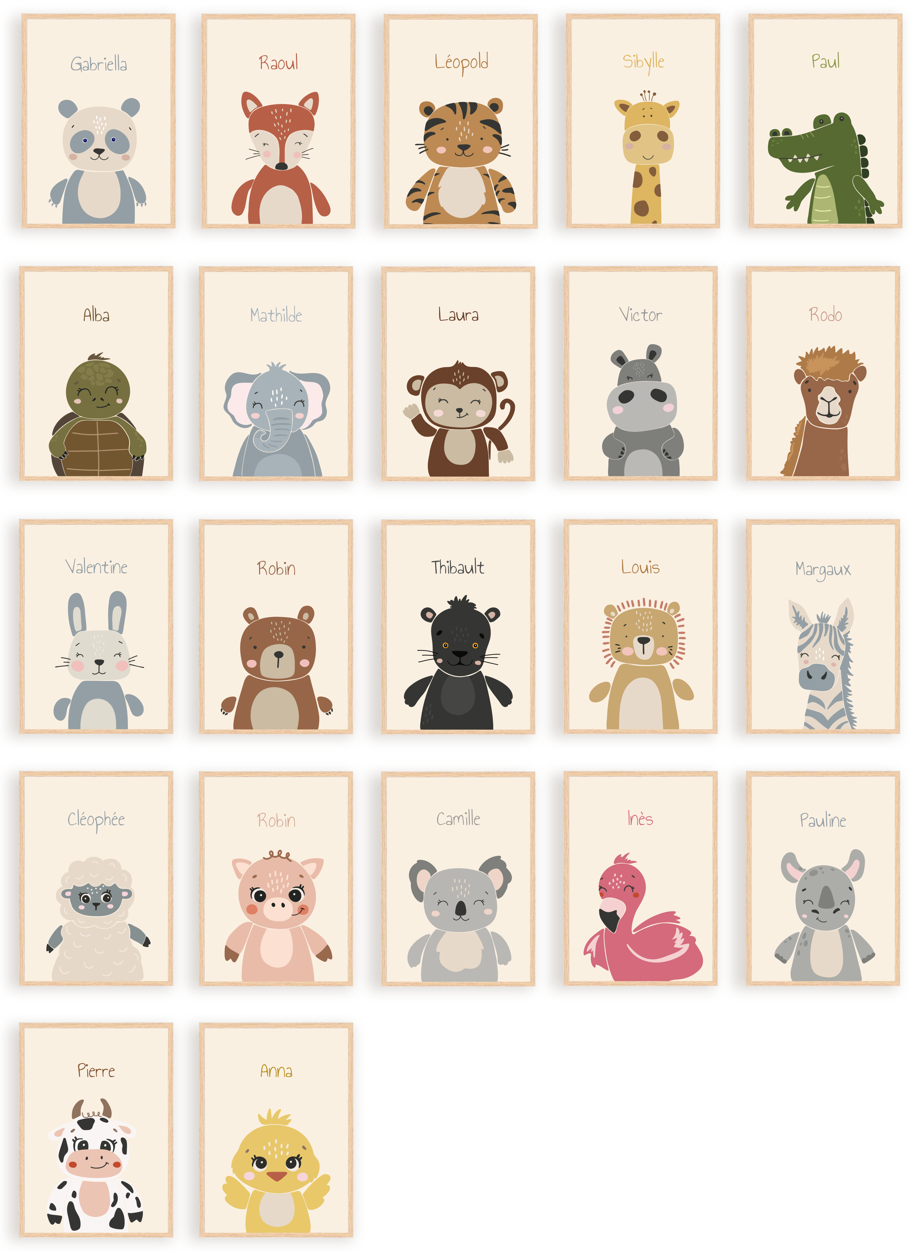 Les Petits Citrons La Papeterie Tiere Poster mit Namen A4