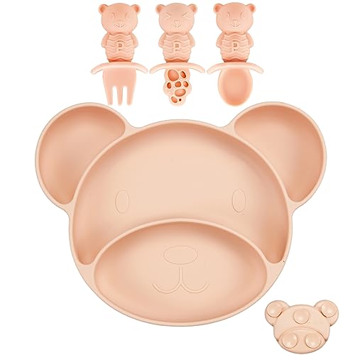 PandaEar Feeding Set Bärenteller Rosa Löffel Gabel