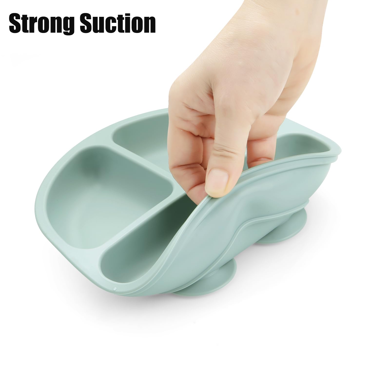 PandaEar Feeding Set Silikon Blau Weiß Teller Besteck